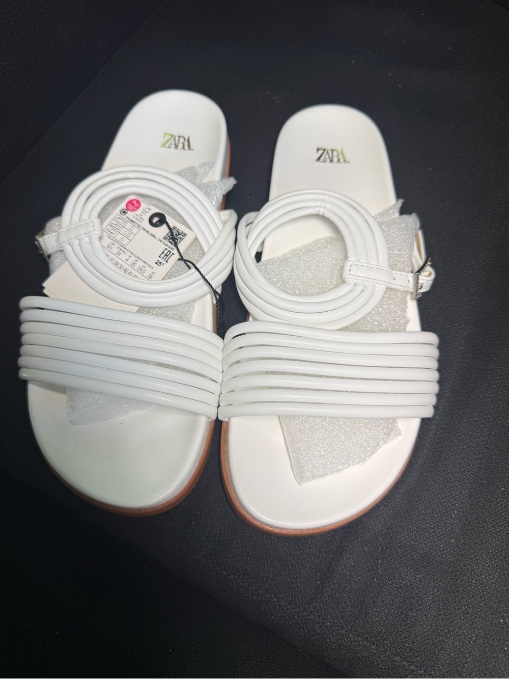 ZARA White Multi-Strap Slide Sandals with Ankle Wrap